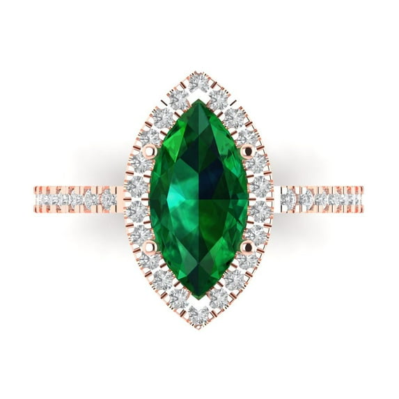 Clara Pucci 14K Rose Gold 2.38ct Emerald Halo Ring for Women