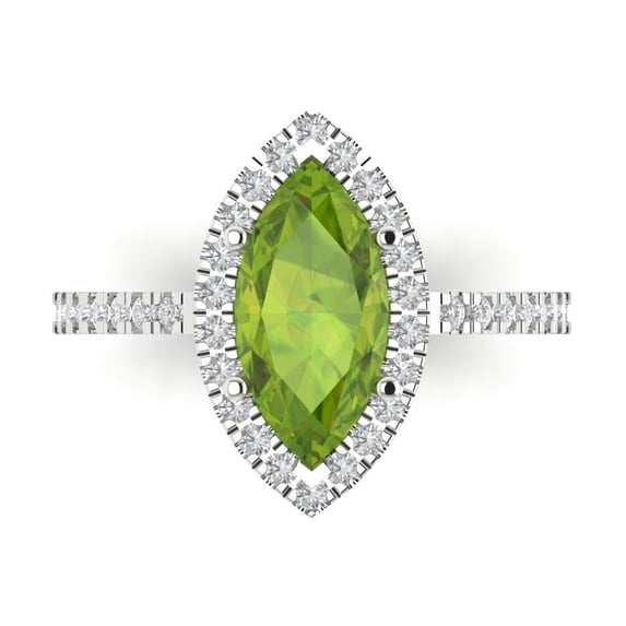 Clara Pucci 14K White Gold 2.38ct Peridot Halo Ring for Women