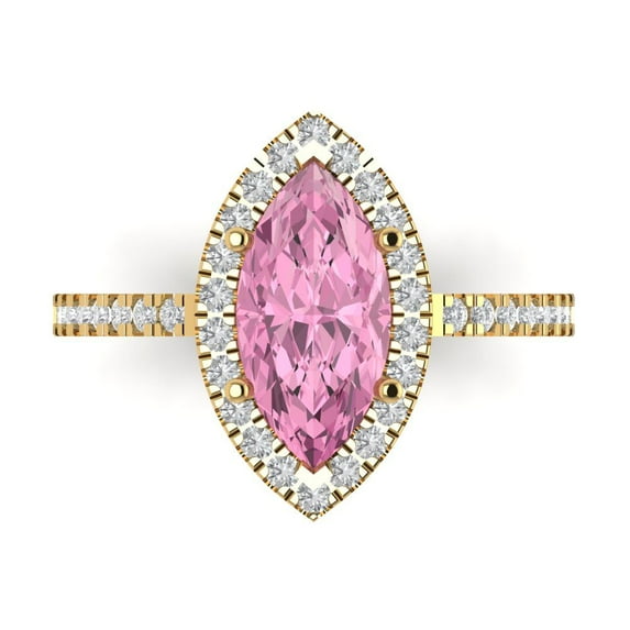 Clara Pucci 14K Yellow Gold 2.38ct Pink Halo Ring for Women