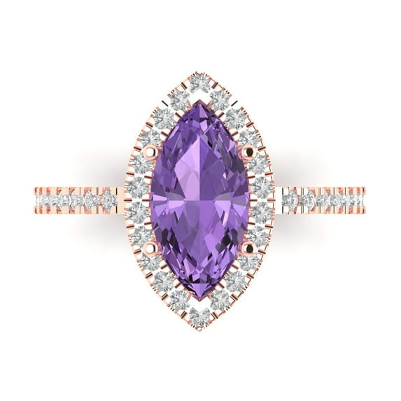 2.38ct Marquise Cut Purple Alexandrite 18k Pink Rose Gold Engraving Statement Bridal Wedding Halo Designer Ring Size 5.5