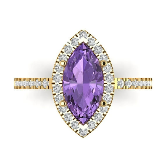 2.38ct Marquise Cut Purple Alexandrite 18k Yellow Gold Engraving Statement Bridal Wedding Halo Designer Ring Size 8.5