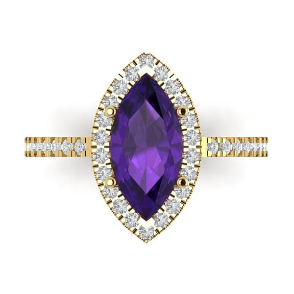 2.38ct Marquise Cut Purple Natural Amethyst 14k Yellow Gold Engraving Statement Bridal Wedding Halo Designer Ring Size 7.5