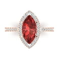 thumbnail image 1 of 2.38ct Marquise Cut Red Natural Garnet 18k Pink Rose Gold Engraving Statement Bridal Wedding Halo Designer Ring Size 9, 1 of 5