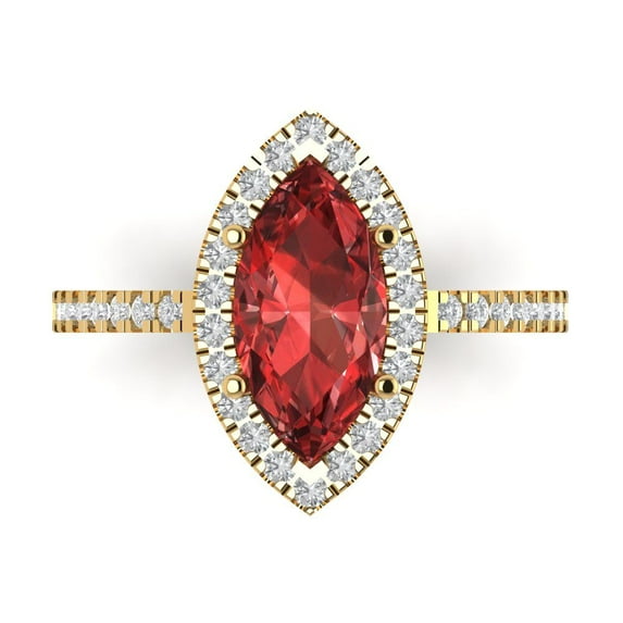 2.38ct Marquise Cut Red Natural Garnet 18k Yellow Gold Engraving Statement Bridal Wedding Halo Designer Ring Size 4.5
