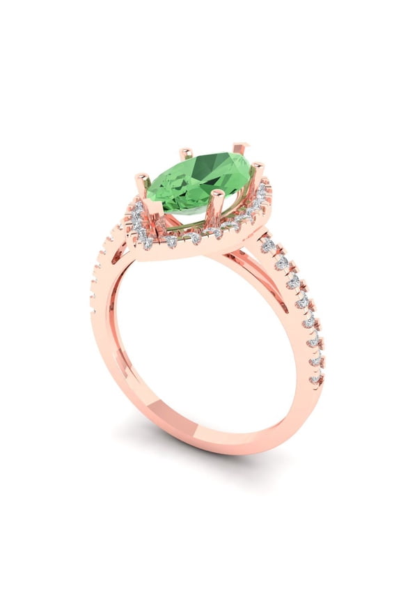 2.38ct Marquise Cut VVS1 VVS1 Genuine Conflict free Green Zircon Solid 14k Pink Rose Gold Designer Bridal Anniversary Engagement Wedding Halo Solitaire with Accents Ring Size 10.25