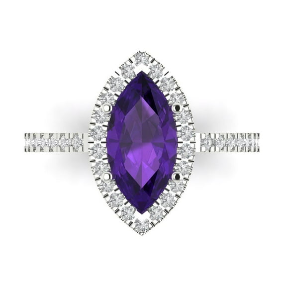 Halo Engagement Ring for Women - 2.38ct Natural Amethyst in 14K White Gold Promise Ring