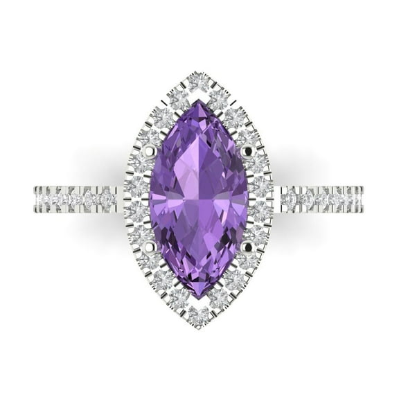 Halo Engagement Ring for Women - 2.38ct Simulated Alexandrite in 14K White Gold Promise Ring