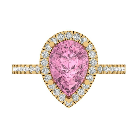 2.38 ct Pear Cut Simulated Pink Diamond Halo Engagement Ring for Women in 18K Yellow Gold