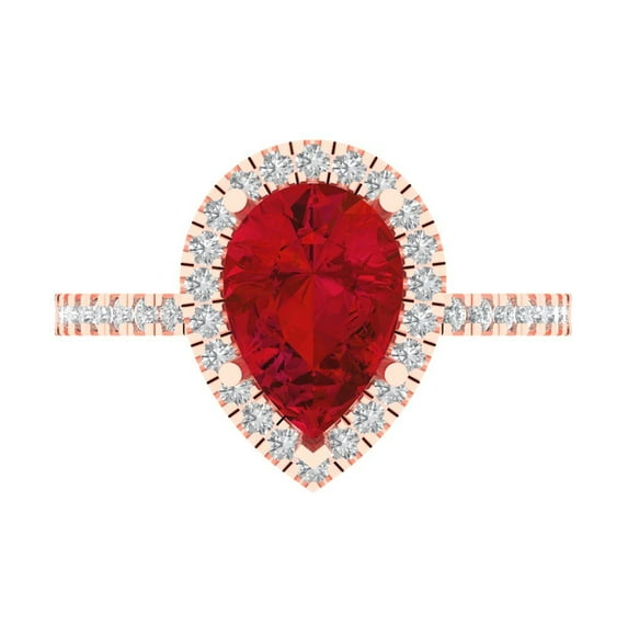 2.38 ct Pear Cut Simulated Pink Tourmaline Halo Engagement Ring for Women in 18K Rose Gold