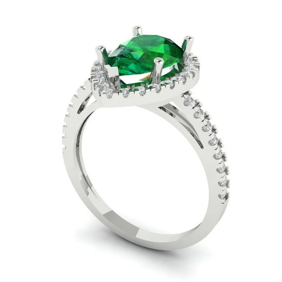 2.38 ct Pear Cut Simulated Emerald Halo Engagement Ring for Women in 18K White Gold