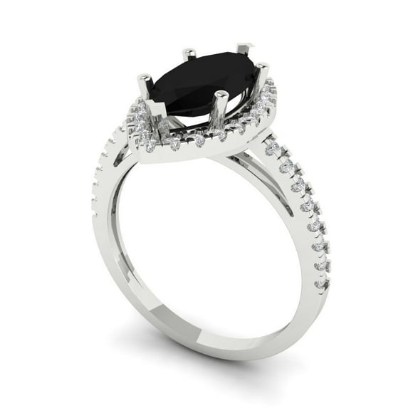2.38ct marquise cut black natural onyx 14k white gold halo Bridal Wedding Engagement Promise Anniversary Ring for Women size 5.5