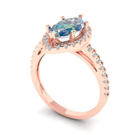2.38ct marquise cut blue moissanite 18k rose gold halo Bridal Wedding Engagement Promise Anniversary Ring for Women size 7.75