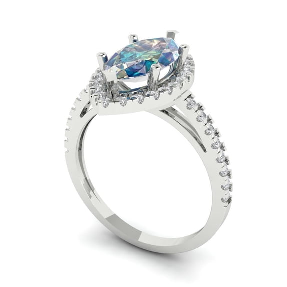 2.38ct marquise cut blue moissanite 18k white gold halo Bridal Wedding Engagement Promise Anniversary Ring for Women size 10