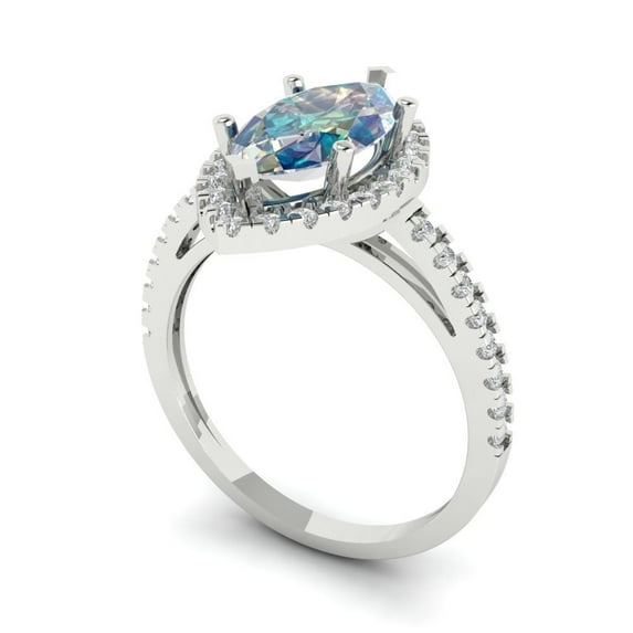 2.38ct marquise cut blue moissanite 18k white gold halo Bridal Wedding Engagement Promise Anniversary Ring for Women size 8