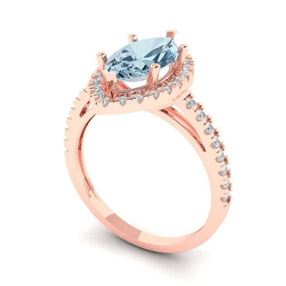 2.38ct marquise cut blue Zircon 18k rose gold halo Bridal Wedding Engagement Promise Anniversary Ring for Women size 5