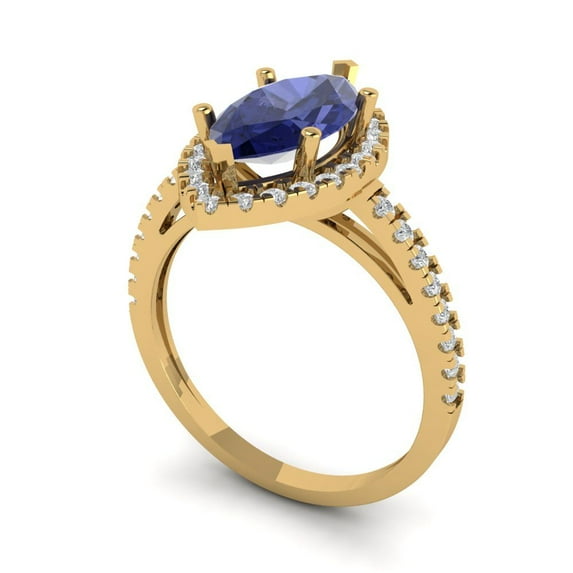 2.38ct marquise cut blue tanzanite 18k yellow gold halo Bridal Wedding Engagement Promise Anniversary Ring for Women size 9