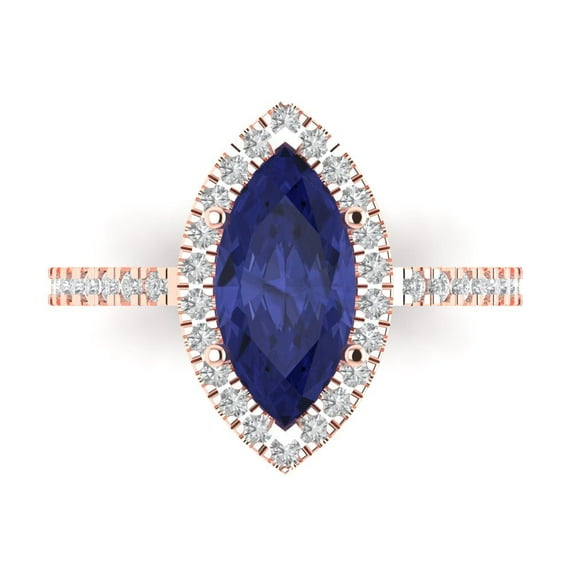 Clara Pucci 14K Rose Gold Solid Gold Tanzanite Halo Anniversary Ring for Women - 2.38 cttw Marquise Cut