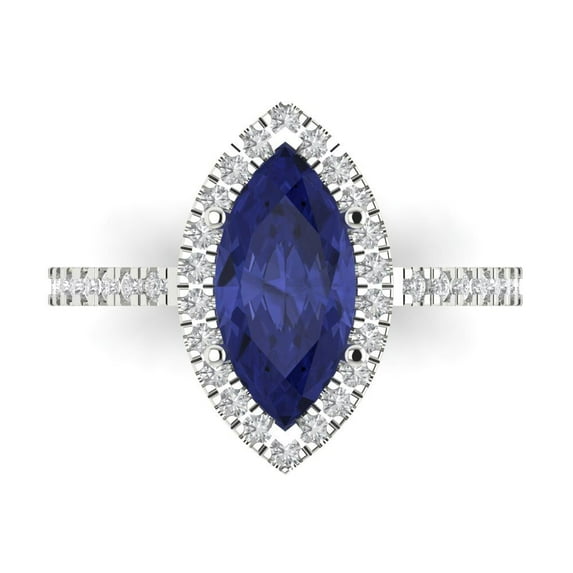 Clara Pucci 14K White Gold Solid Gold Tanzanite Halo Anniversary Ring for Women - 2.38 cttw Marquise Cut