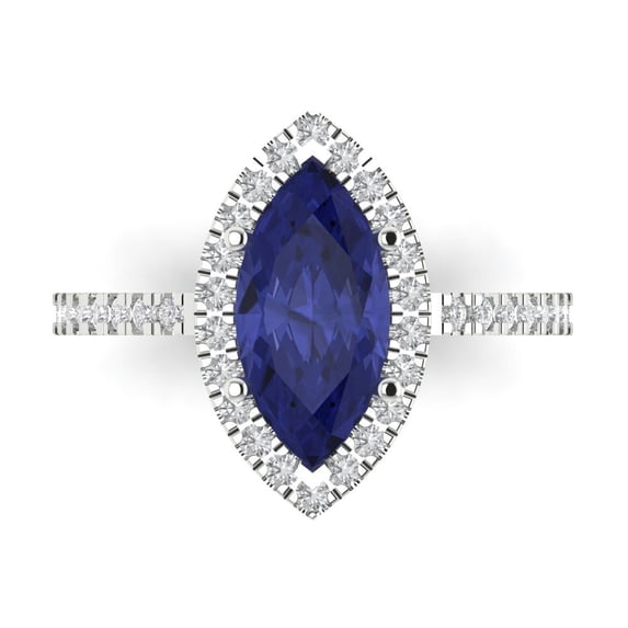 Clara Pucci 14K White Gold Solid Gold Tanzanite Halo Anniversary Ring for Women - 2.38 cttw Marquise Cut