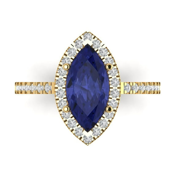 Clara Pucci 14K Yellow Gold Solid Gold Tanzanite Halo Anniversary Ring for Women - 2.38 cttw Marquise Cut