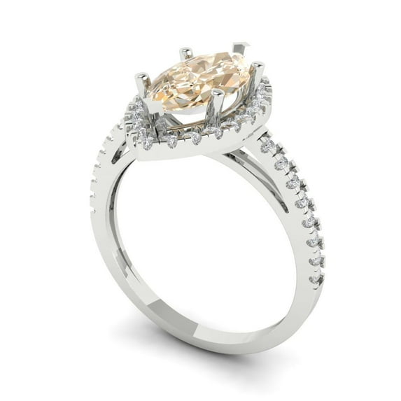 2.38ct marquise cut brown natural morganite 14k white gold halo Bridal Wedding Engagement Promise Anniversary Ring for Women size 6.25