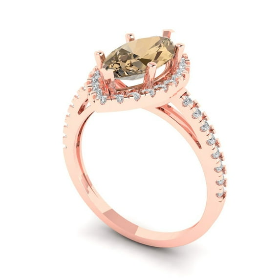 2.38ct marquise cut champagne Zircon 18k rose gold halo Bridal Wedding Engagement Promise Anniversary Ring for Women size 8