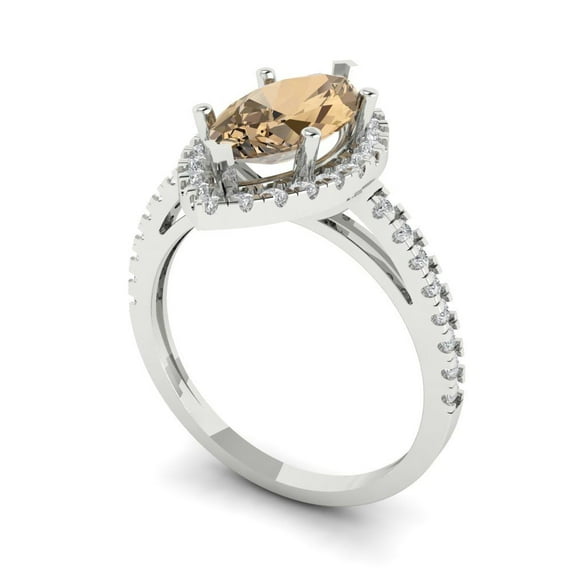 2.38ct marquise cut champagne Zircon 18k white gold halo Bridal Wedding Engagement Promise Anniversary Ring for Women size 5.75