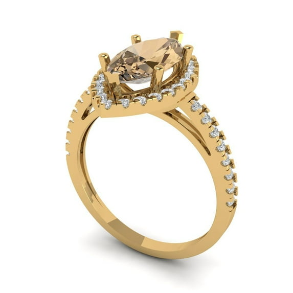 2.38ct marquise cut champagne Zircon 18k yellow gold halo Bridal Wedding Engagement Promise Anniversary Ring for Women size 10