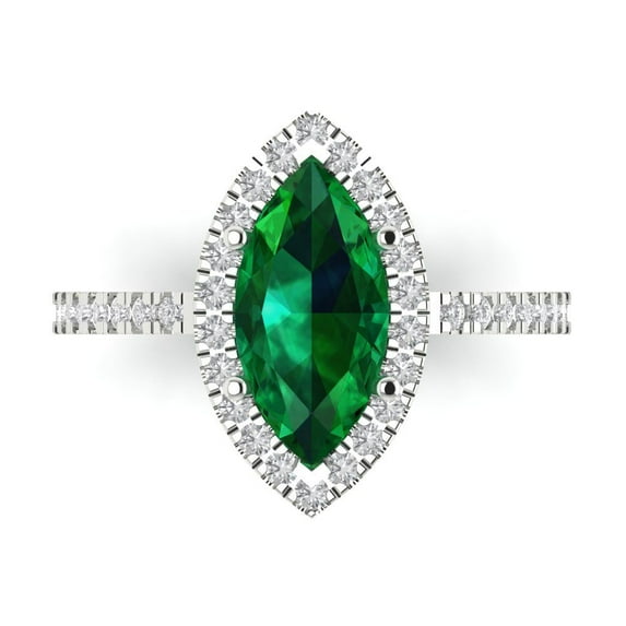 Clara Pucci 14K White Gold Solid Gold Emerald Halo Anniversary Ring for Women - 2.38 cttw Marquise Cut