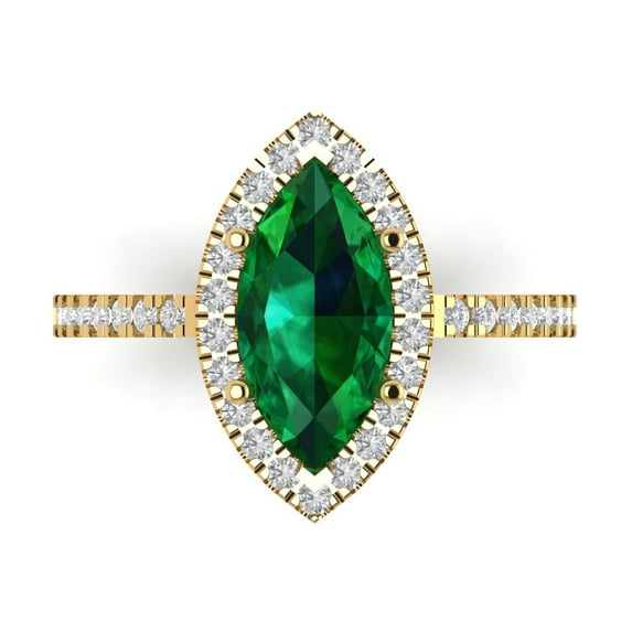Clara Pucci 14K Yellow Gold Solid Gold Emerald Halo Anniversary Ring for Women - 2.38 cttw Marquise Cut