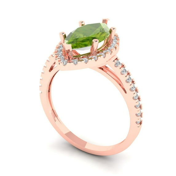2.38ct marquise cut green natural peridot 18k rose gold halo Bridal Wedding Engagement Promise Anniversary Ring for Women size 8.75