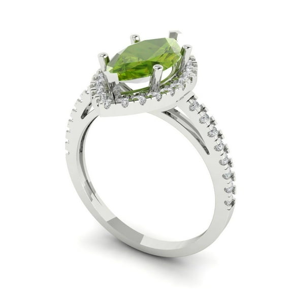 2.38ct marquise cut green natural peridot 18k white gold halo Bridal Wedding Engagement Promise Anniversary Ring for Women size 5.75