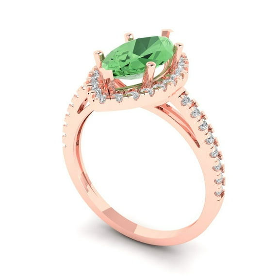 2.38ct marquise cut green Zircon 18k rose gold halo Bridal Wedding Engagement Promise Anniversary Ring for Women size 11