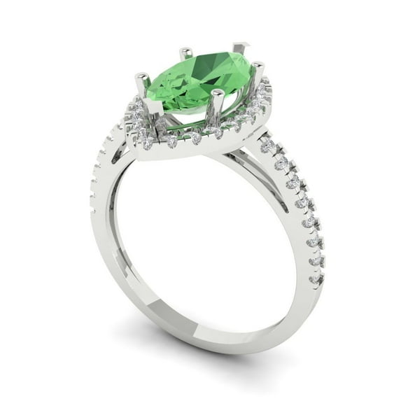 2.38ct marquise cut green Zircon 18k white gold halo Bridal Wedding Engagement Promise Anniversary Ring for Women size 9.75