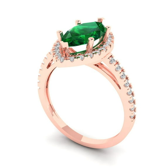 2.38ct marquise cut green emerald 14k rose gold halo Bridal Wedding Engagement Promise Anniversary Ring for Women size 8.75
