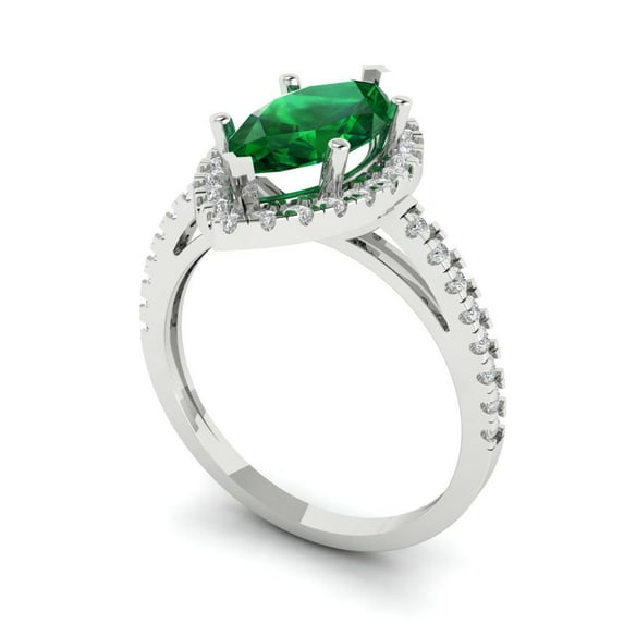 2.38ct marquise cut green emerald 18k white gold halo Bridal Wedding Engagement Promise Anniversary Ring for Women size 5.25