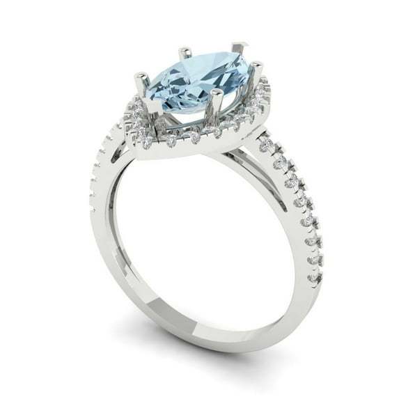 2.38ct marquise cut natural sky blue topaz 18k white gold halo Bridal Wedding Engagement Promise Anniversary Ring for Women size 7.5