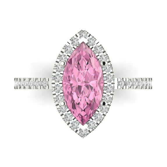 Clara Pucci 14K White Gold Solid Gold Pink Halo Anniversary Ring for Women - 2.38 cttw Marquise Cut