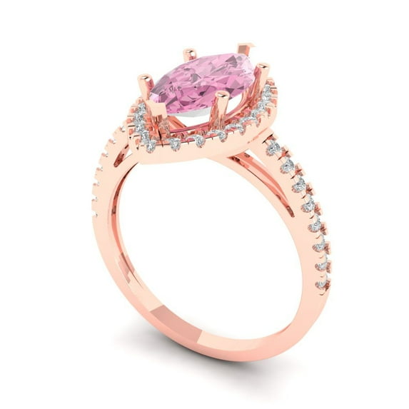 2.38ct marquise cut pink Zircon 18k rose gold halo Bridal Wedding Engagement Promise Anniversary Ring for Women size 10.5