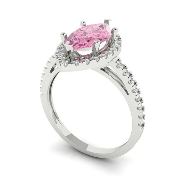 2.38ct marquise cut pink Zircon 18k white gold halo Bridal Wedding Engagement Promise Anniversary Ring for Women size 8.25