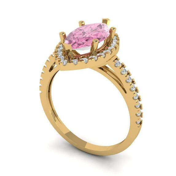 2.38ct marquise cut pink Zircon 18k yellow gold halo Bridal Wedding Engagement Promise Anniversary Ring for Women size 10.75