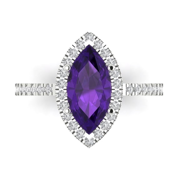 Clara Pucci 14K White Gold Solid Gold Amethyst Halo Anniversary Ring for Women - 2.38 cttw Marquise Cut