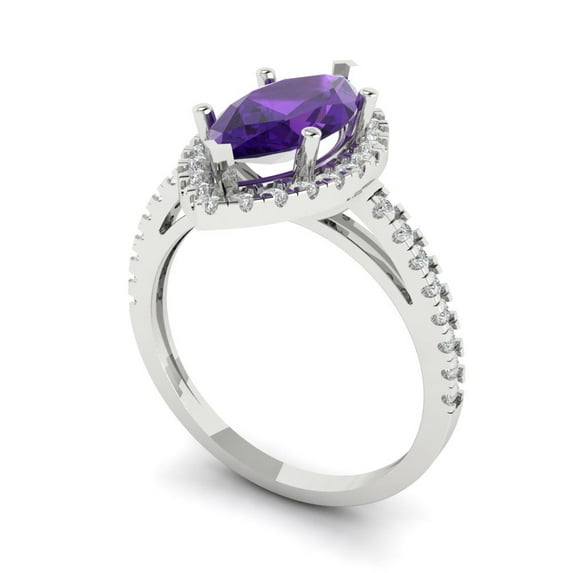 2.38ct marquise cut purple natural amethyst 18k white gold halo Bridal Wedding Engagement Promise Anniversary Ring for Women size 8.5
