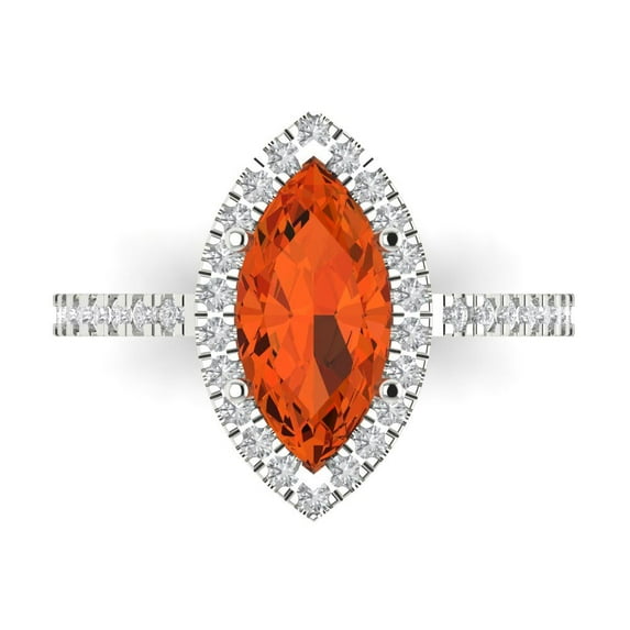 2.38ct marquise cut red Zircon 14k white gold halo Bridal Wedding Engagement Promise Anniversary Ring for Women size 10.5