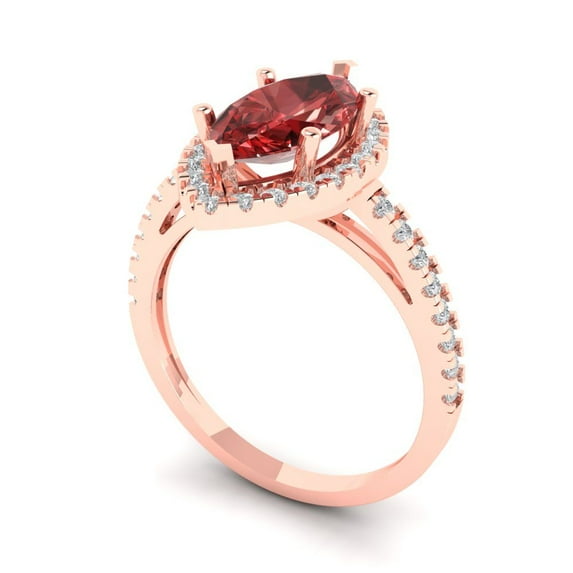 2.38ct marquise cut red natural garnet 18k rose gold halo Bridal Wedding Engagement Promise Anniversary Ring for Women size 6.5