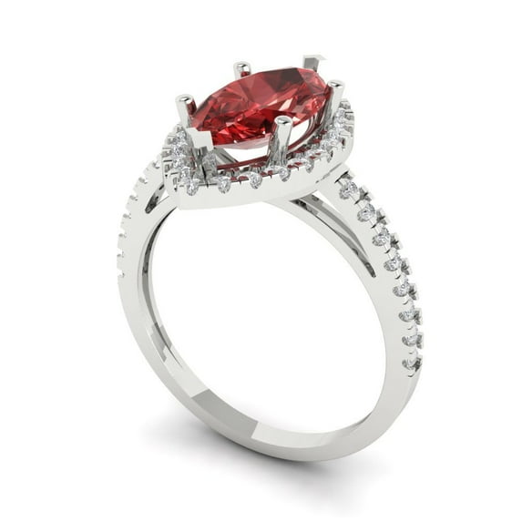 2.38ct marquise cut red natural garnet 18k white gold halo Bridal Wedding Engagement Promise Anniversary Ring for Women size 4
