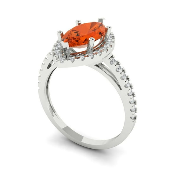 2.38ct marquise cut red Zircon 14k white gold halo Bridal Wedding Engagement Promise Anniversary Ring for Women size 7.75