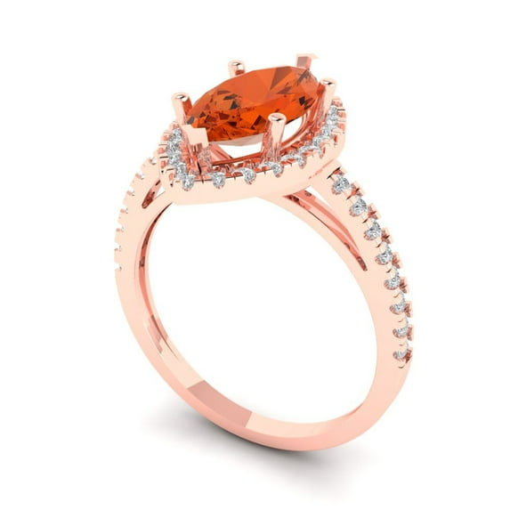 2.38ct marquise cut red Zircon 18k rose gold halo Bridal Wedding Engagement Promise Anniversary Ring for Women size 10.75