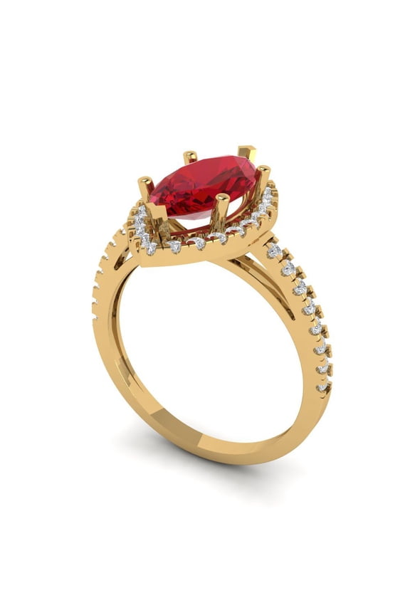 2.38ct marquise cut red ruby 14k yellow gold halo Bridal Wedding Engagement Promise Anniversary Ring for Women size 9.25