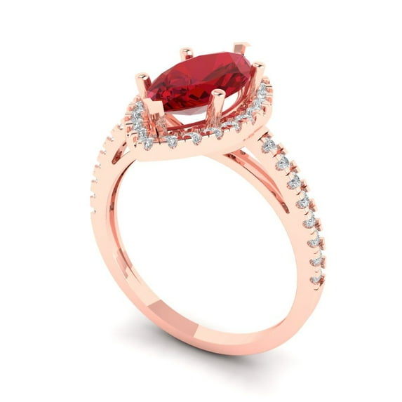 2.38ct marquise cut red ruby 18k rose gold halo Bridal Wedding Engagement Promise Anniversary Ring for Women size 8.5